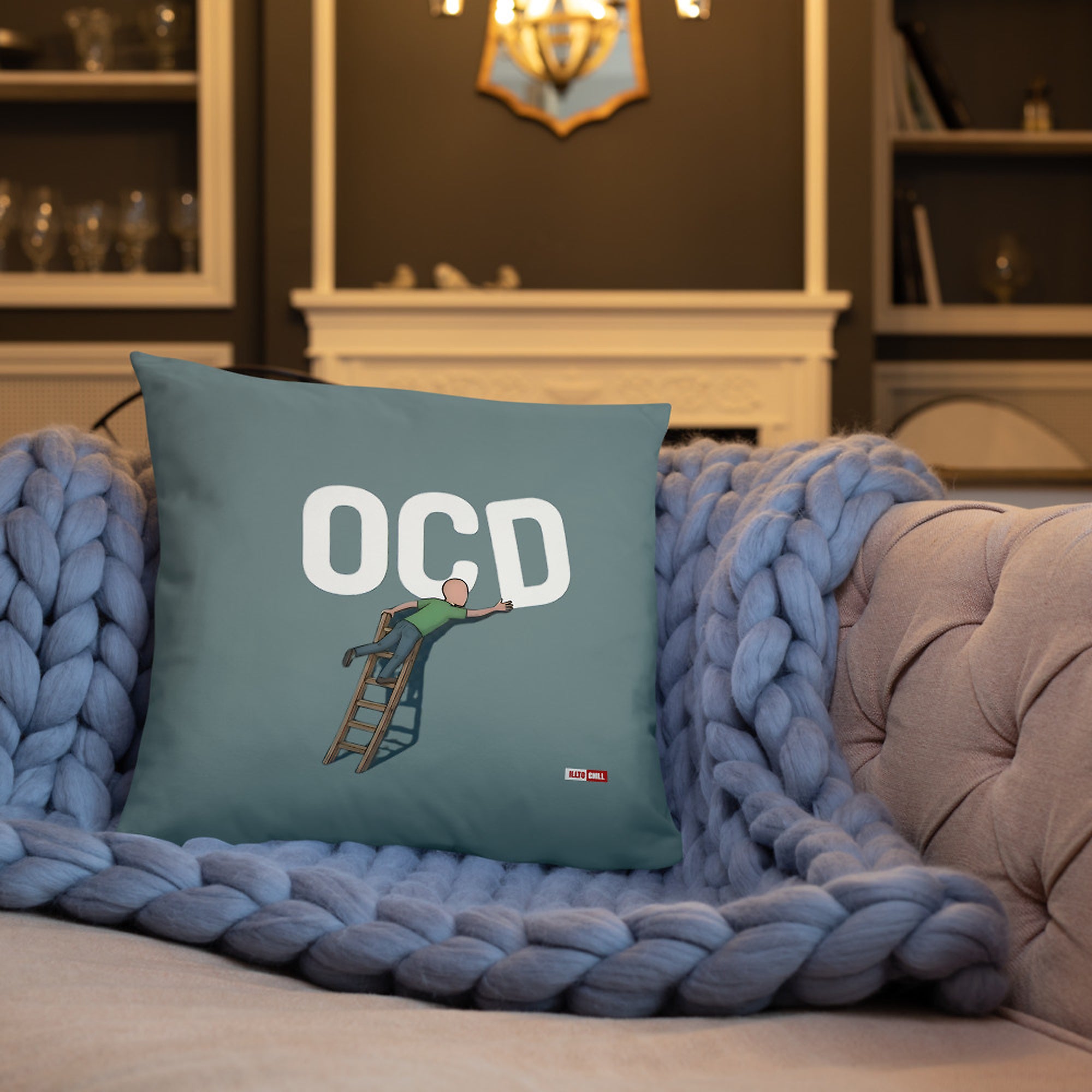 ILLTOCHILL OCD Awareness Pillow – Lifestyle Front Lifestyle 3 (Black)