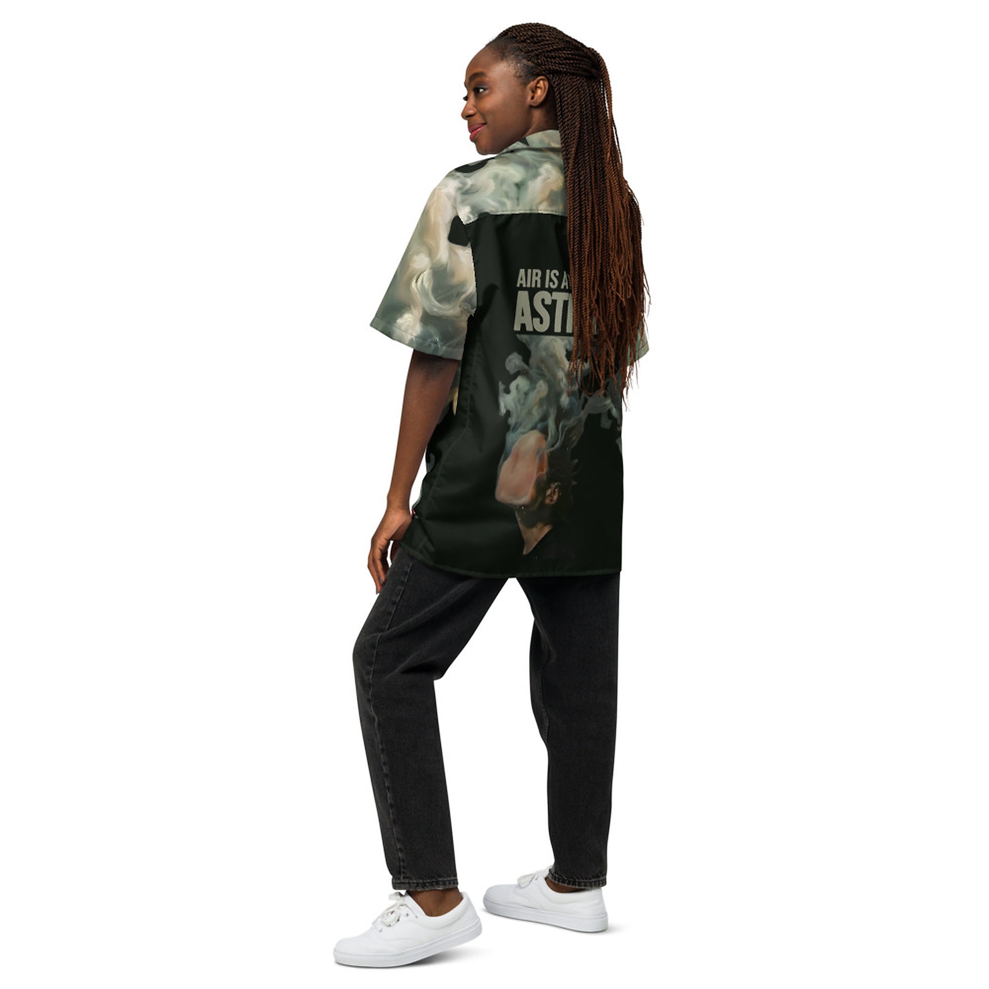 ILLTOCHILL Asthma awareness support Unisex button shirt – Women's Back (Black)