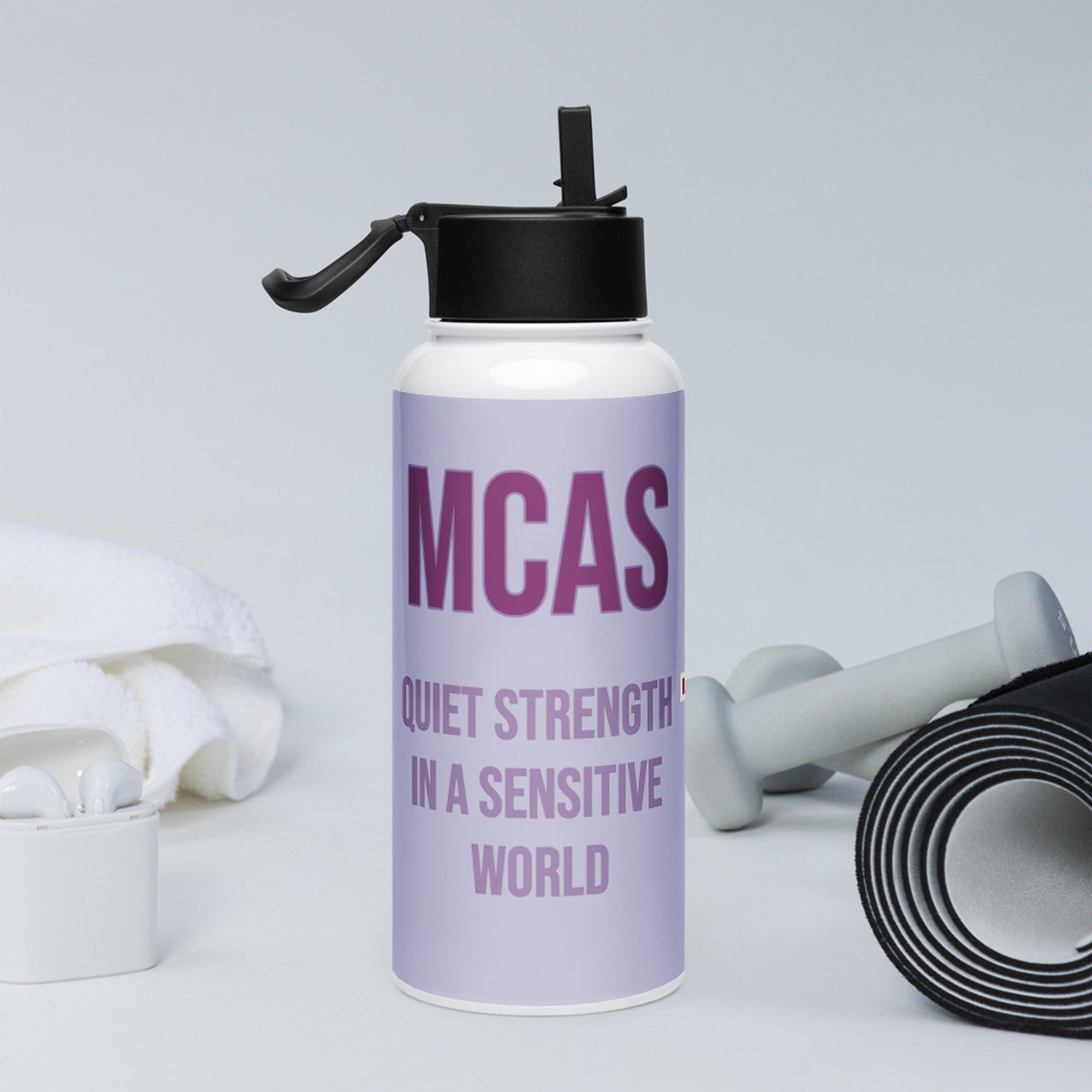 ILLTOCHILL MCAS awareness gift Stainless steel water bottle with a straw lid – Lifestyle 2 Right