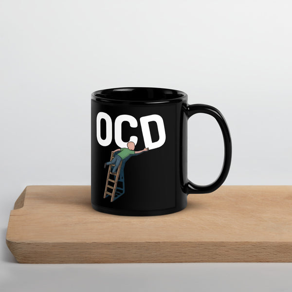 ILLTOCHILL OCD awareness Obsessive-Compulsive Disorder gift Black Glossy Mug – Lifestyle 3 Handle on Right