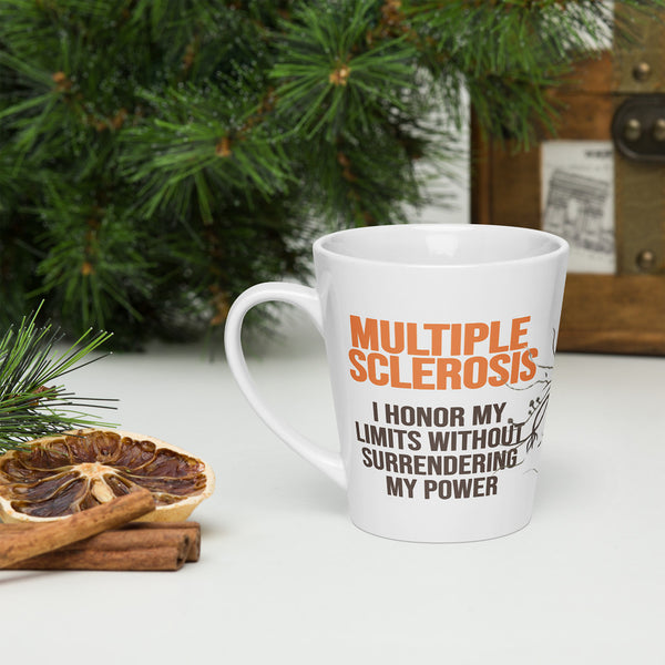 ILLTOCHILL MS awareness Multiple Sclerosis support gift Latte mug – Lifestyle 3 Left