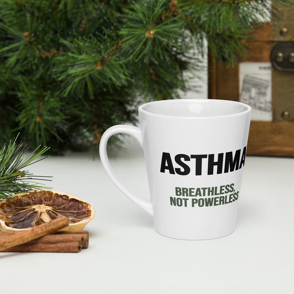 ILLTOCHILL Asthma awareness and support gift Latte mug – Lifestyle 3 Left