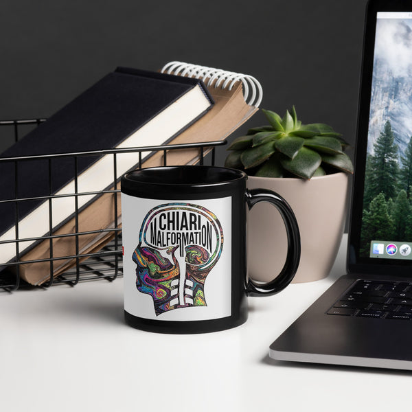 ILLTOCHILL CM Chiari Malformation awareness gift Black Glossy Mug – Lifestyle Handle on Right