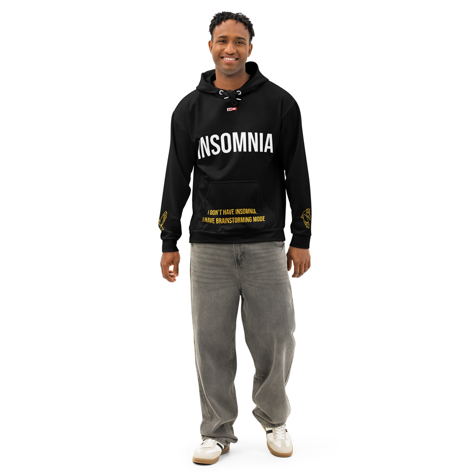 ILLTOCHILL Insomnia Night Owl Unisex Cotton Hoodie – Men's Front (Black)