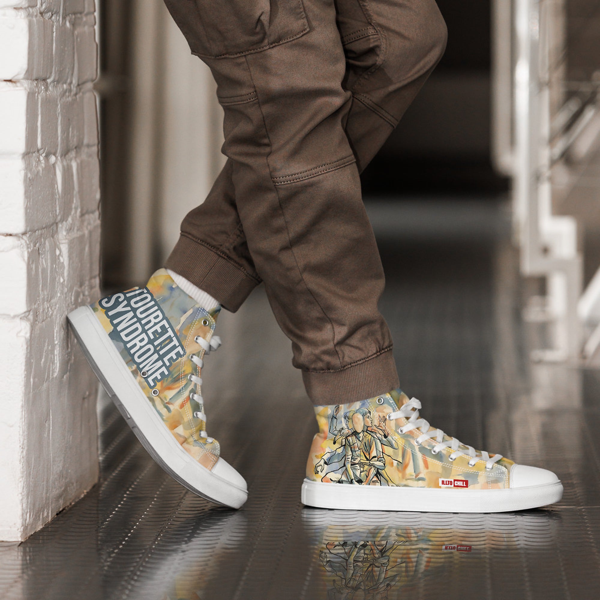 ILLTOCHILL Tourette syndrome awareness TS gift Men’s high top canvas shoes – Men's Lifestyle 2 Right 2