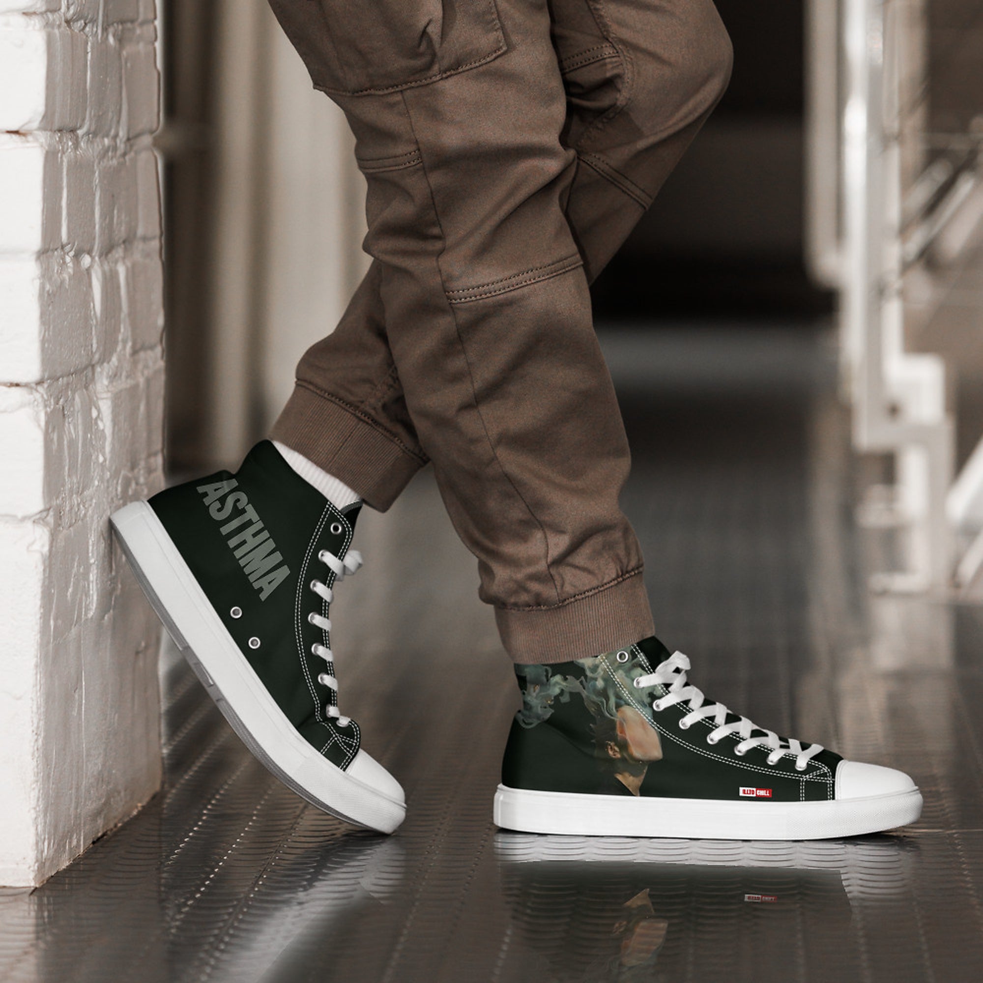 ILLTOCHILL Asthma awareness and support gift Men’s high top canvas shoes – Men's Lifestyle 2 Right 2