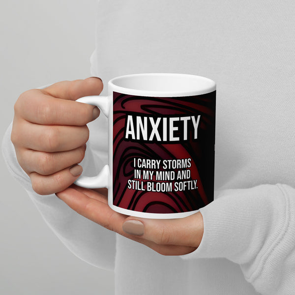 ILLTOCHILL Anxiety awareness gift White glossy mug – Lifestyle 3 Handle on Left