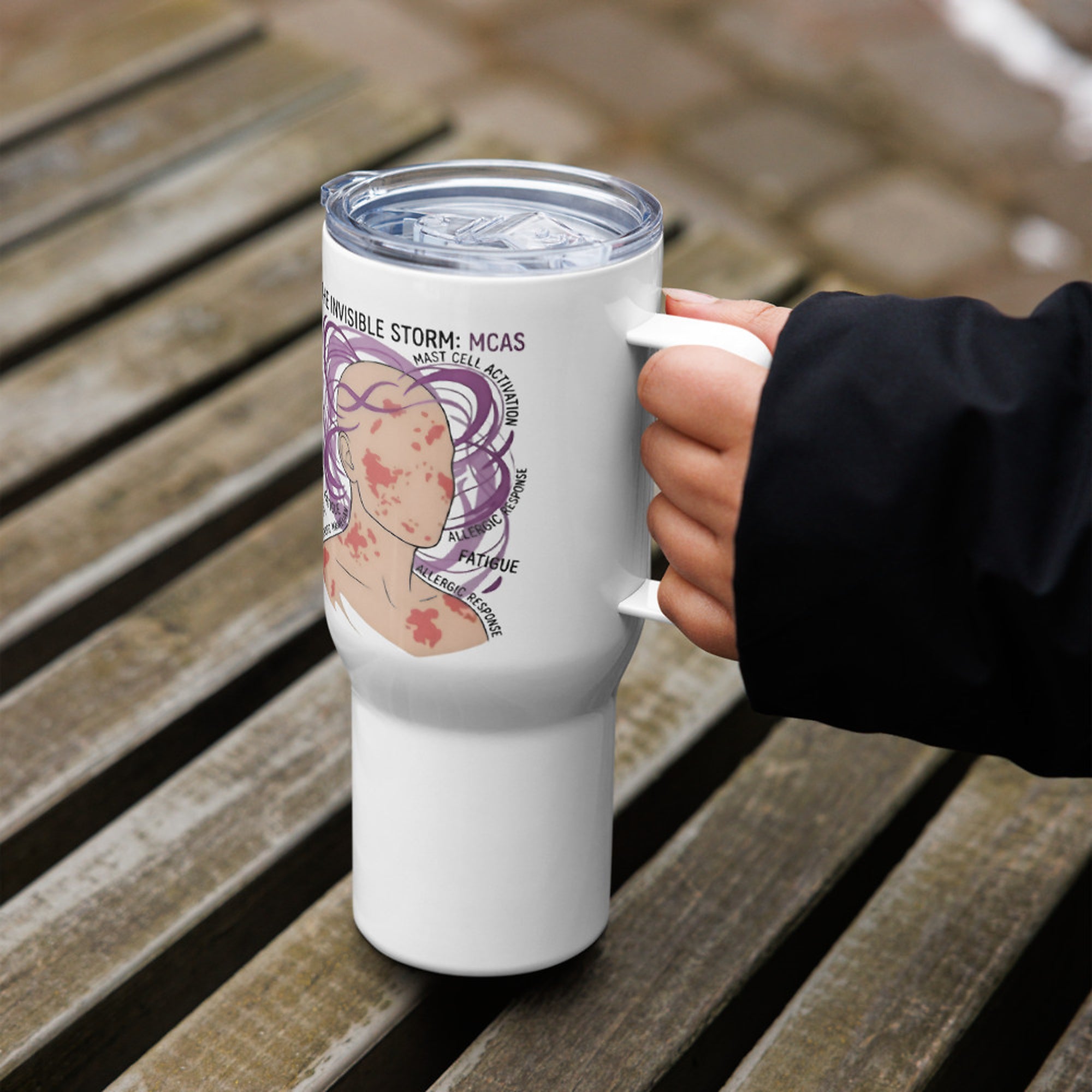 ILLTOCHILL MCAS awareness Mast cell activation syndrome gift Travel mug with a handle – Lifestyle 6 Left