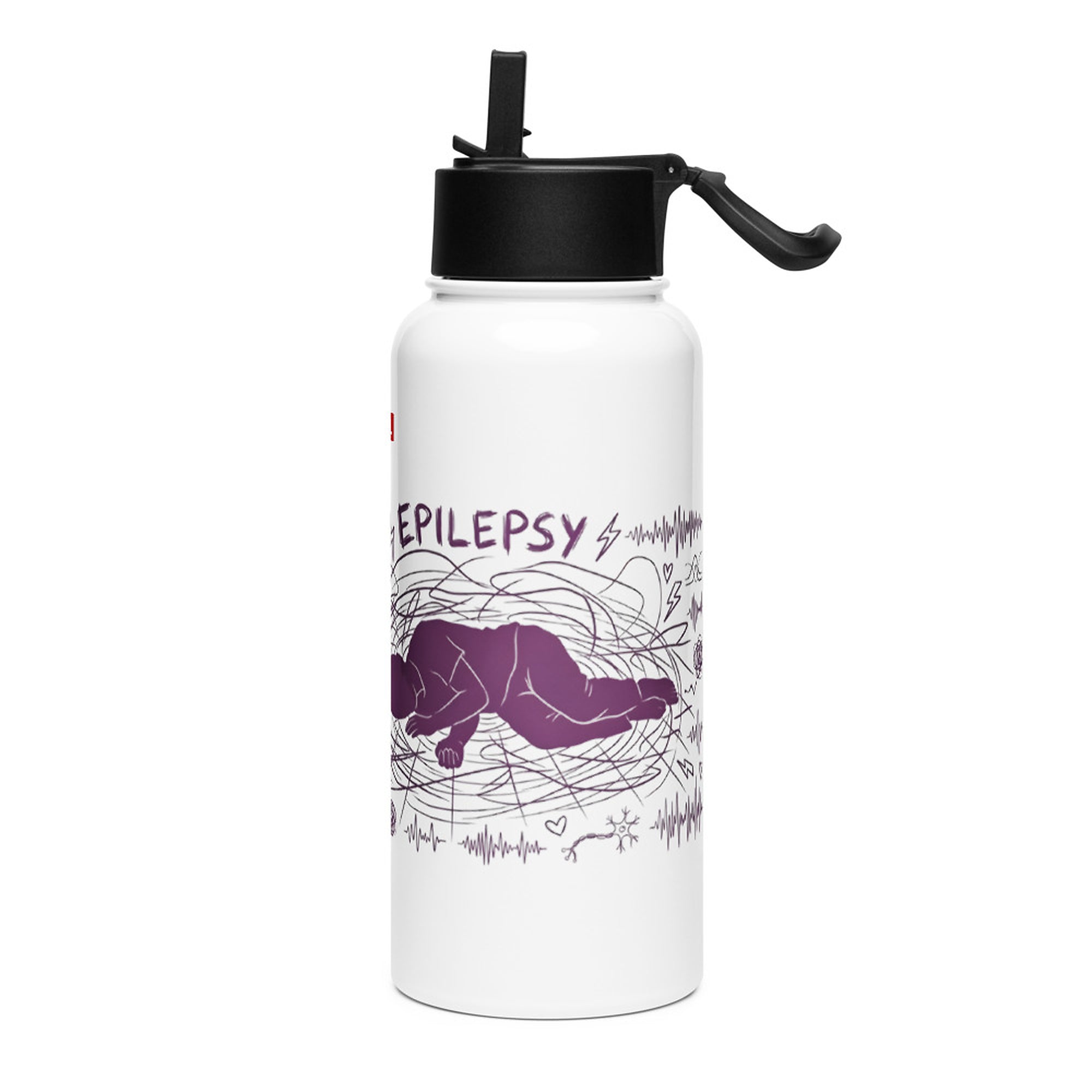 ILLTOCHILL Epilepsy awareness gift Stainless steel water bottle with a straw lid – Flat Left