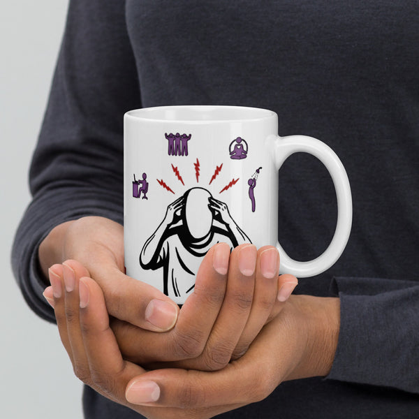 ILLTOCHILL Chronic Migraine awareness and support gift White glossy mug – Lifestyle 2 Handle on Right