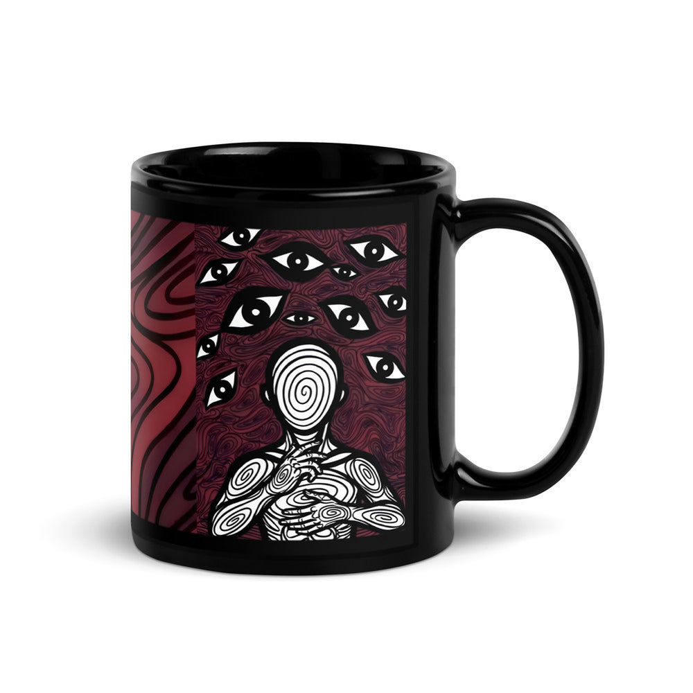ILLTOCHILL Anxiety awareness gift Black Glossy Mug – Flat Handle on Right