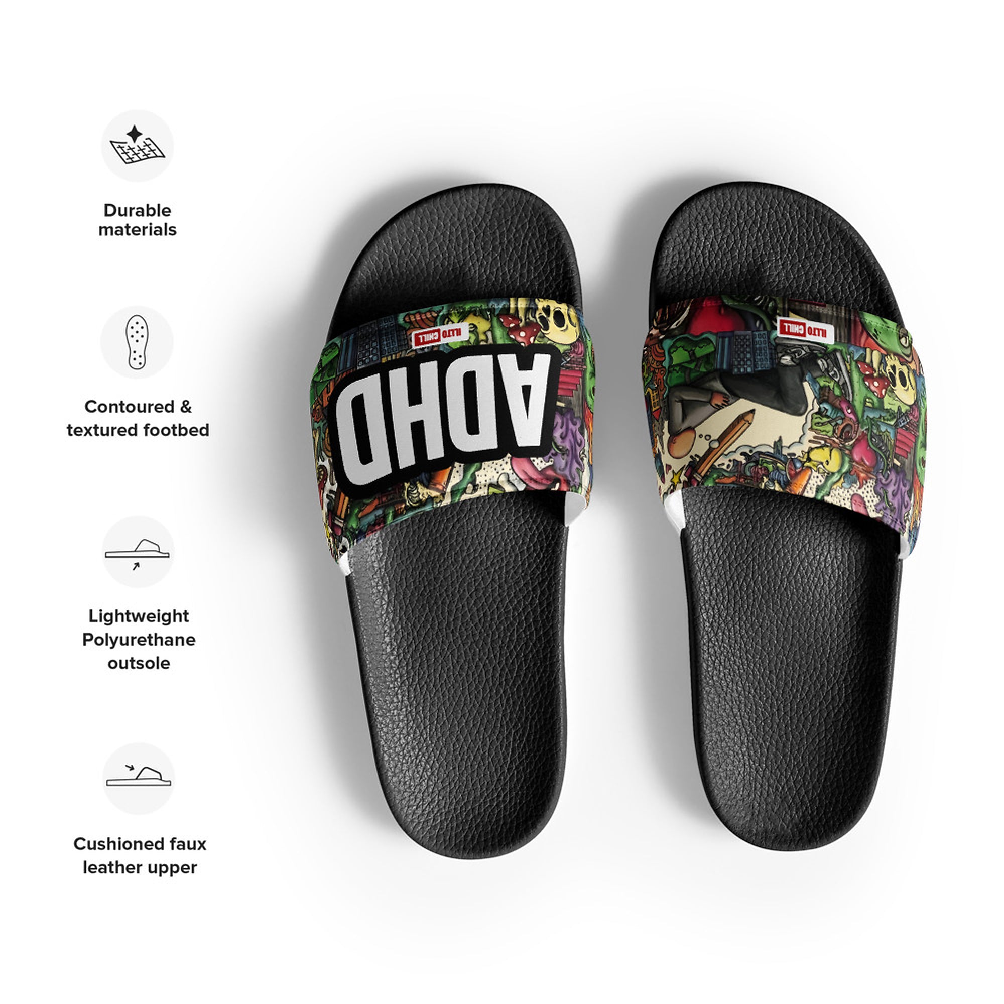 ILLTOCHILL ADHD Awareness Men's Slides – Product specs Front (Adhd Awareness Men's Slides)