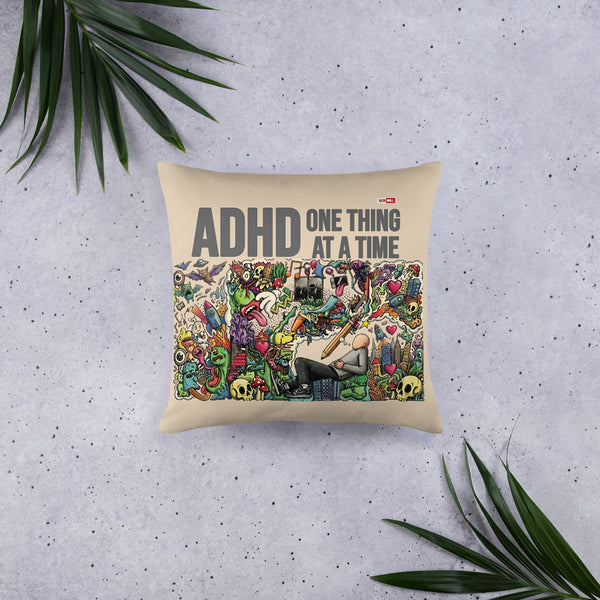 ILLTOCHILL ADHD Awareness Pillow – Flat Lifestyle Front (Black)