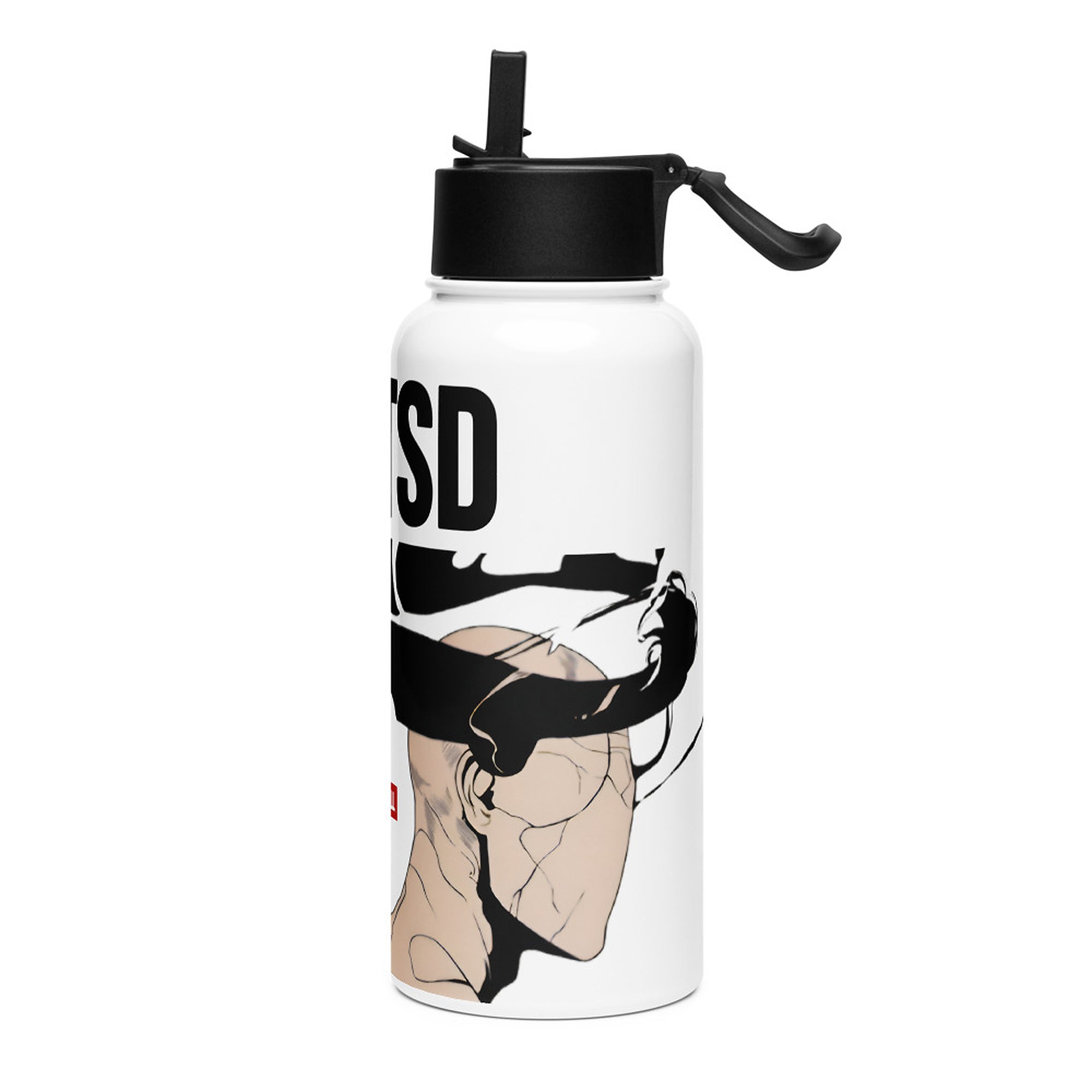 ILLTOCHILL CPTSD awareness gift Stainless steel water bottle with a straw lid – Flat Left