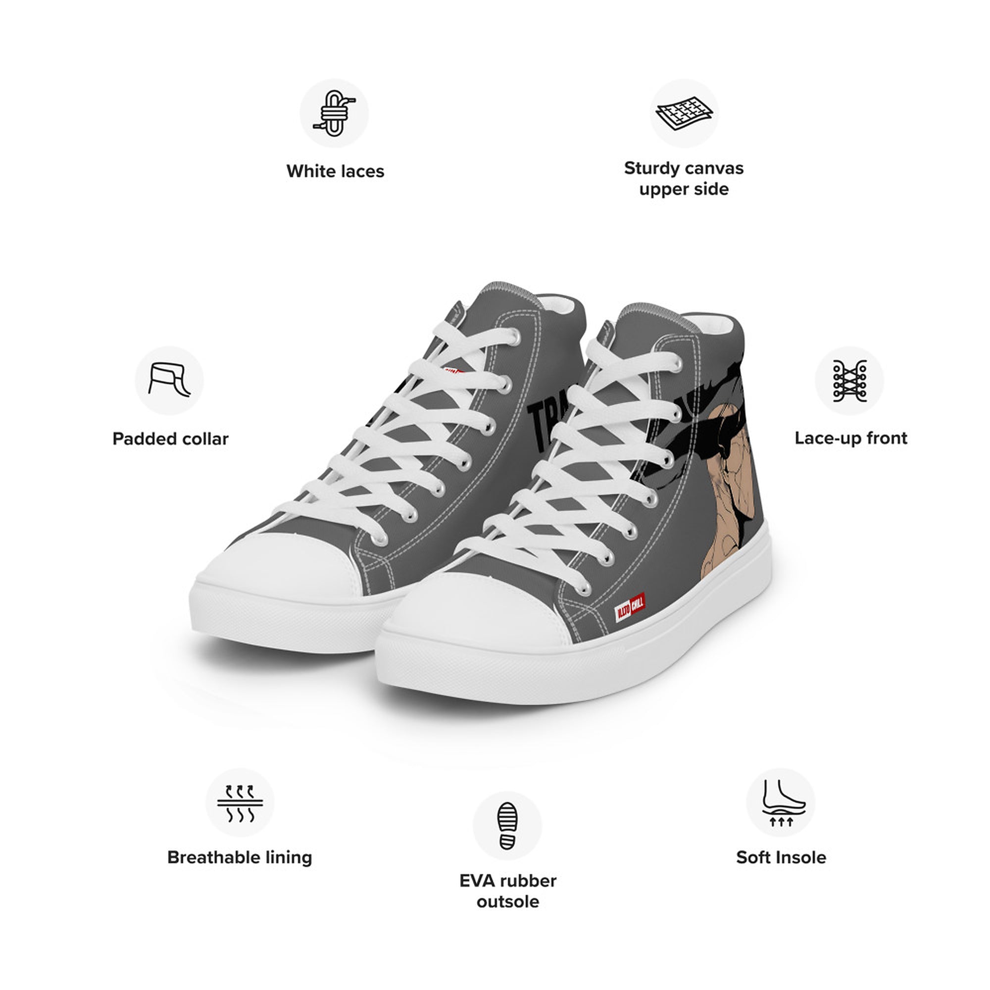ILLTOCHILL CPTSD awareness Complex Post-Traumatic gift Men’s high top canvas shoes – Product specs Left Front