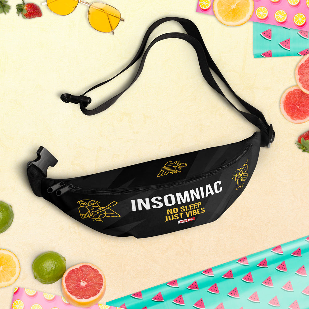 ILLTOCHILL Insomnia Awareness Fanny Pack – Spring/summer vibes Front (Black)