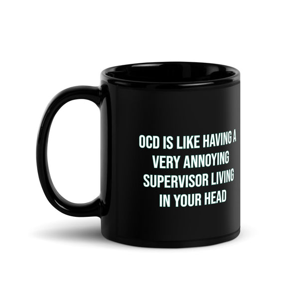 ILLTOCHILL OCD awareness Obsessive-Compulsive Disorder gift Black Glossy Mug – Flat Handle on Left