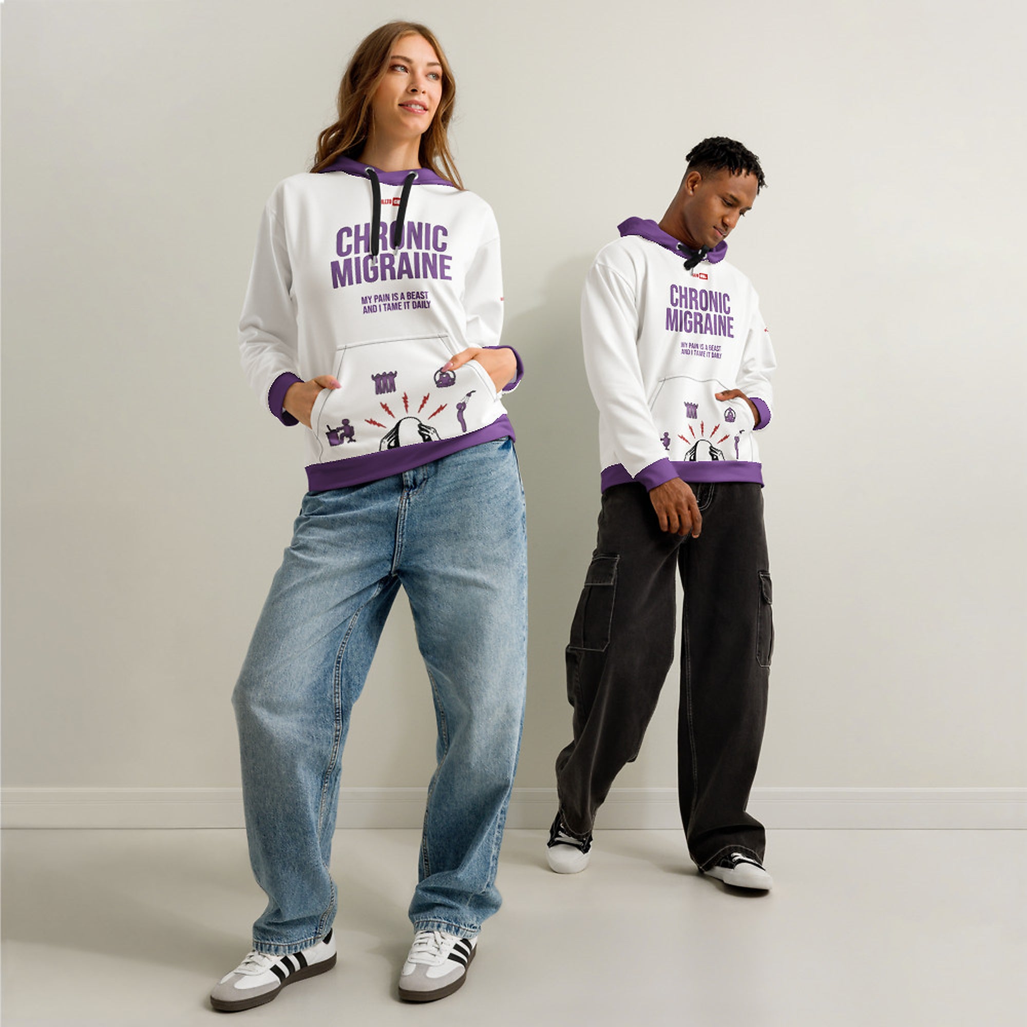 ILLTOCHILL Chronic Migraine awareness and support gift Unisex Cotton Hoodie – Duet Front (Black)