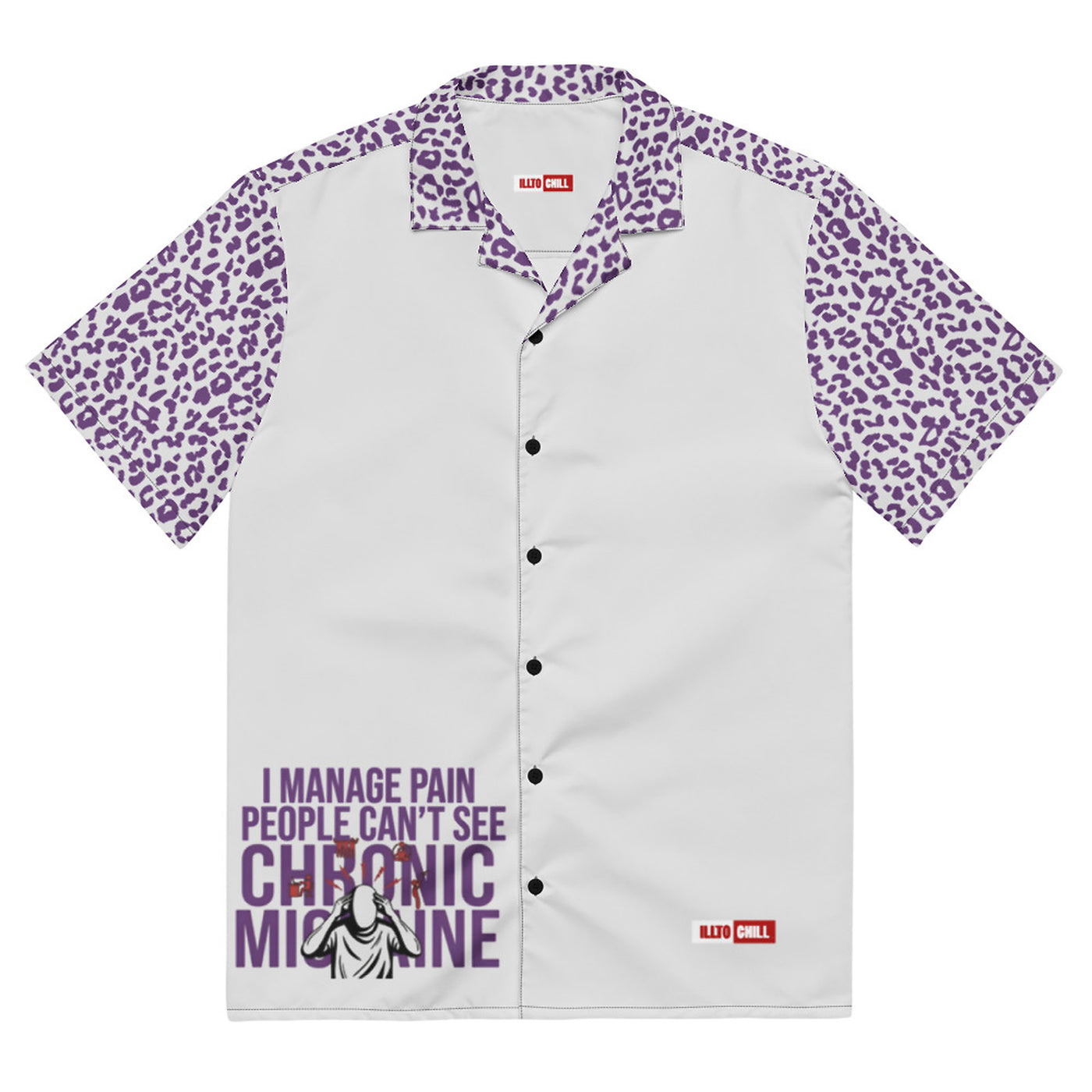 ILLTOCHILL Chronic Migraine awareness and support Unisex button shirt – Flat Front (Black)