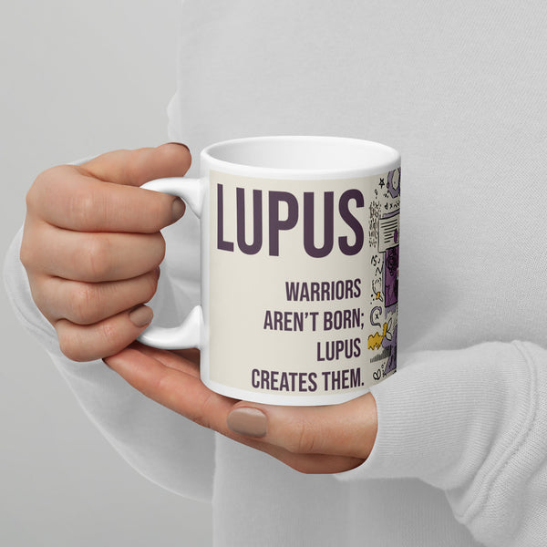 ILLTOCHILL Lupus awareness gift White glossy mug – Lifestyle 3 Handle on Left