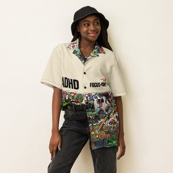 ILLTOCHILL Adhd Attention deficit awareness Unisex button shirt – Women's Lifestyle Front (Black)