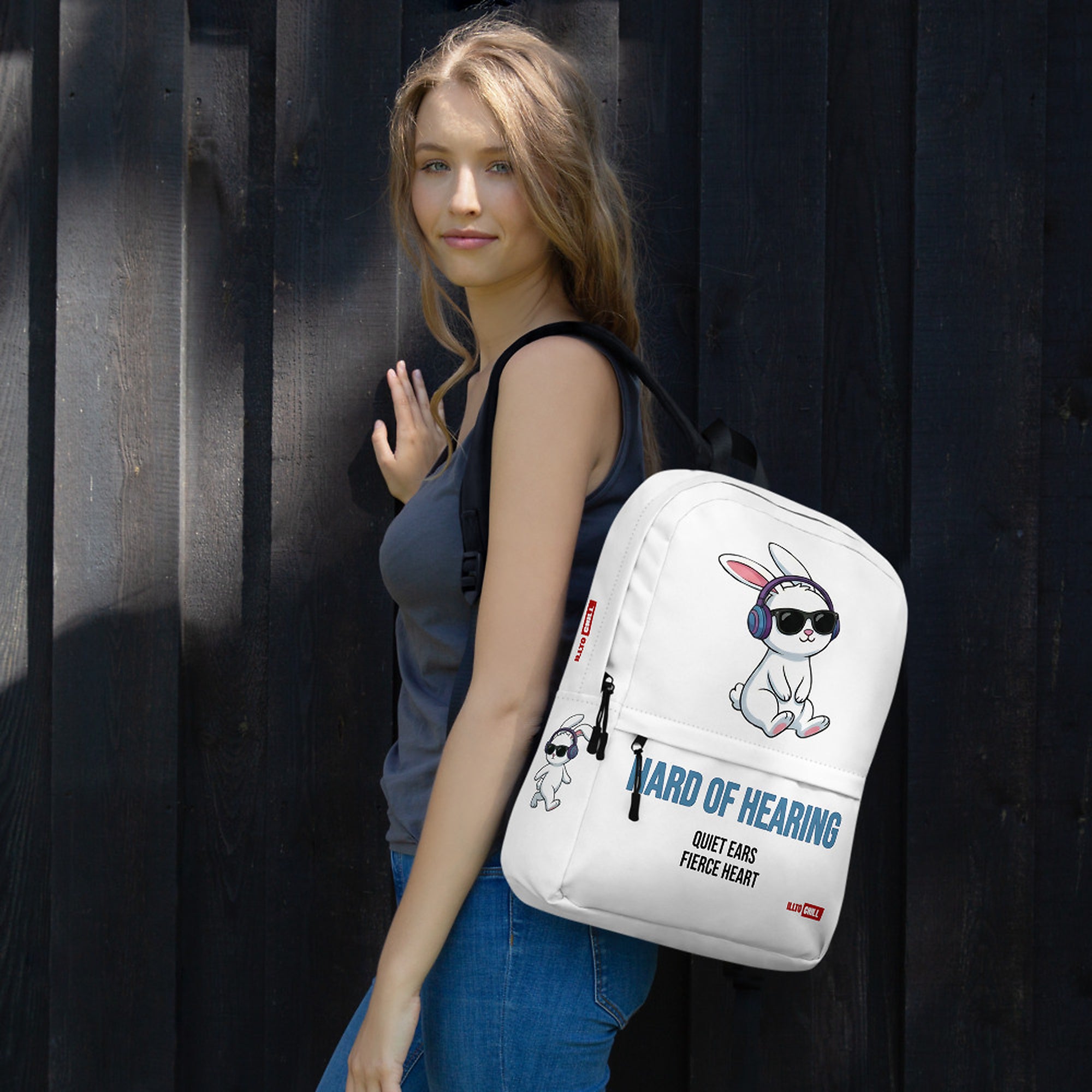 ILLTOCHILL Hard of Hearing Awareness Backpack – Women's Lifestyle Right (Clear)