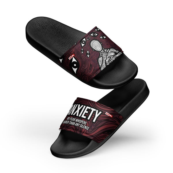 ILLTOCHILL Anxiety Awareness Men's Slides – Flat 5 Front (Anxiety Awareness Men's Slides)