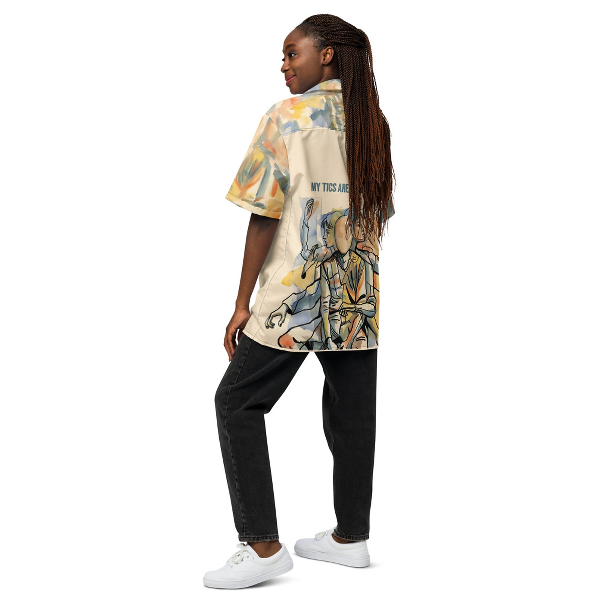 ILLTOCHILL Tourette syndrome awareness and support Unisex button shirt – Women's Back (Black)