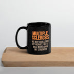 ILLTOCHILL MS awareness Multiple Sclerosis support gift Black Glossy Mug – Lifestyle 3 Handle on Left