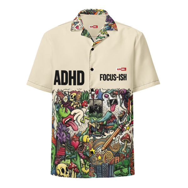 ILLTOCHILL Adhd Attention deficit awareness Unisex button shirt – Ghost Front (Black)