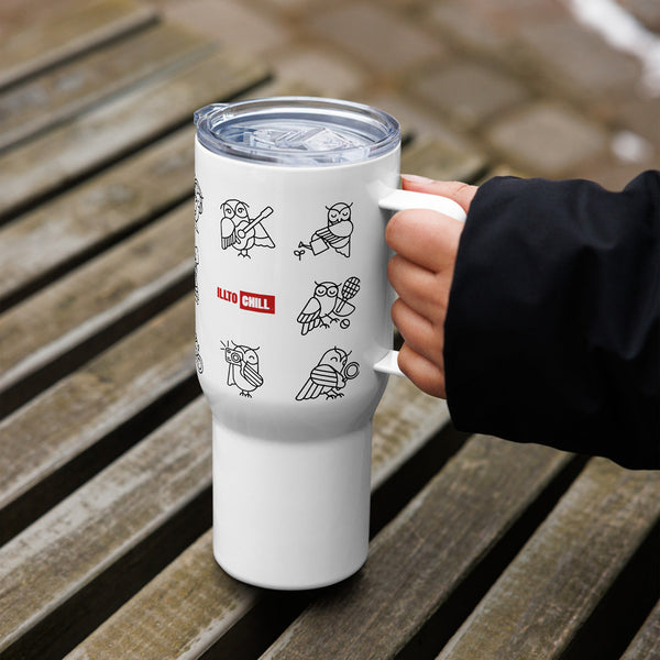 ILLTOCHILL Insomnia Night Owl Travel mug with a handle – Lifestyle 6 Left