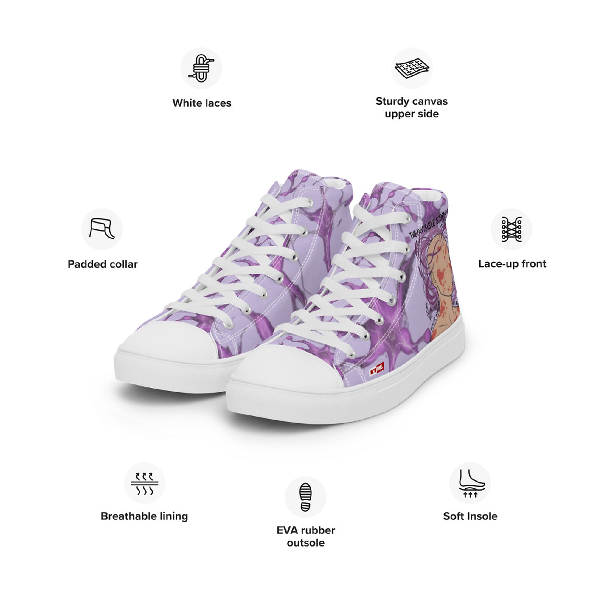 ILLTOCHILL MCAS awareness Mast cell activation syndrome gift men’s high top canvas shoes – Product specs Left Front