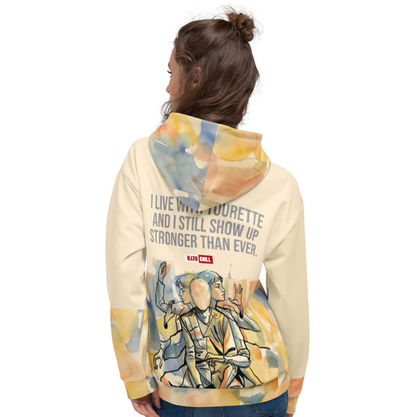 ILLTOCHILL Tourette syndrome awareness TS gift Unisex heavyweight Hoodie – Women's Back (White)