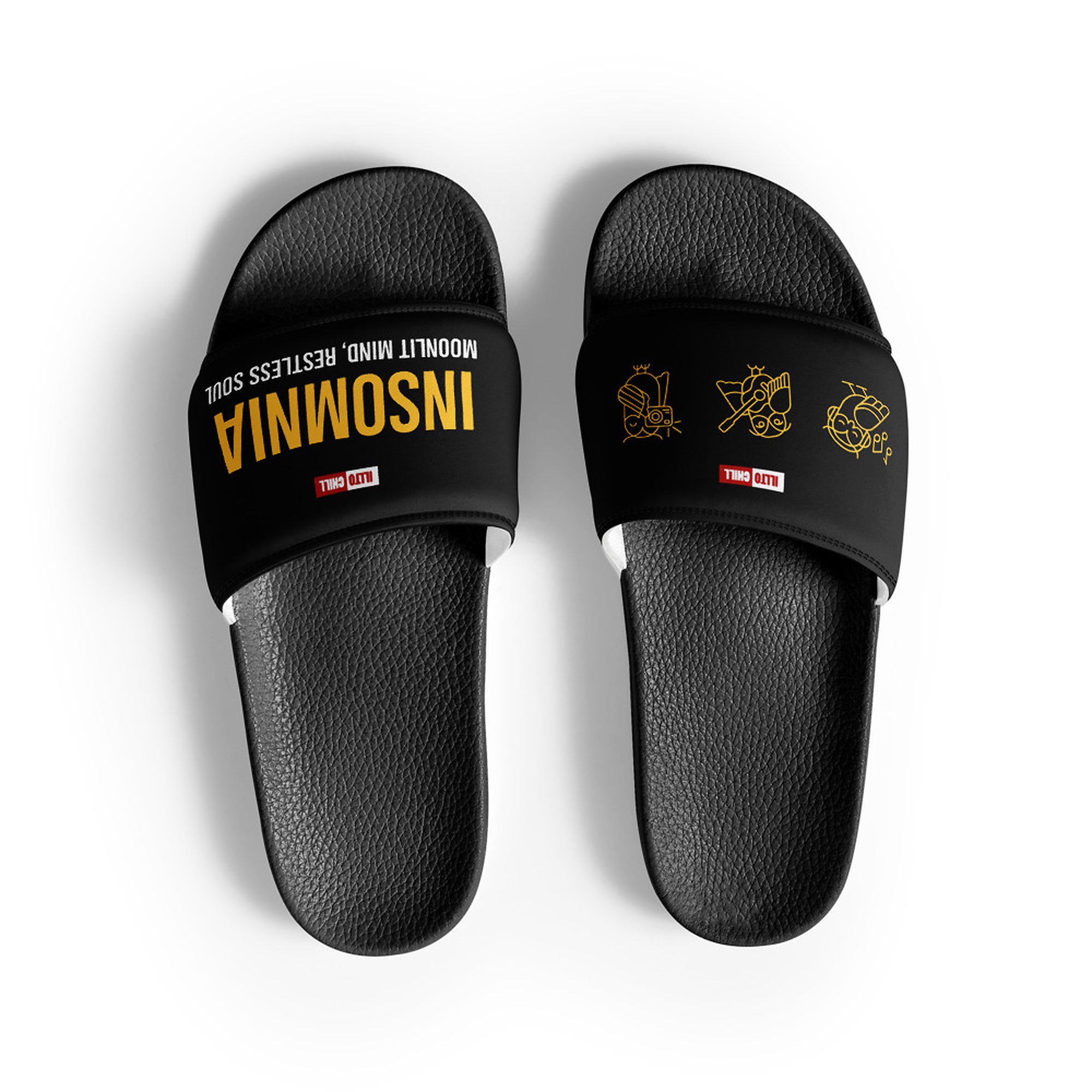 ILLTOCHILL Insomnia Awareness Men's Slides – Flat Front (Insomnia Awareness Men's Slides)