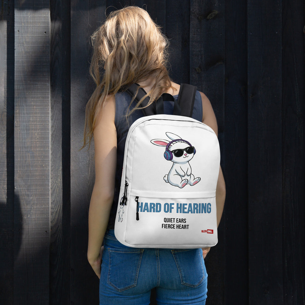 ILLTOCHILL Hard of Hearing Awareness Backpack – Women's Lifestyle Front (Clear)