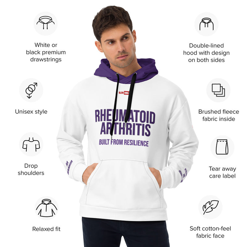 ILLTOCHILL RA awareness Rheumatoid Arthritis support gift heavyweight Unisex Hoodie – Product specs Front (Black)