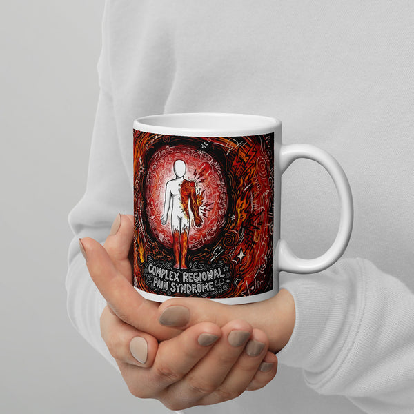 ILLTOCHILL CRPS Awareness and support gift White glossy mug – Lifestyle 3 Handle on Right