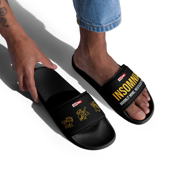 ILLTOCHILL Insomnia Awareness Men's Slides – Men's Lifestyle 2 Right Front (Insomnia Awareness Men's Slides)