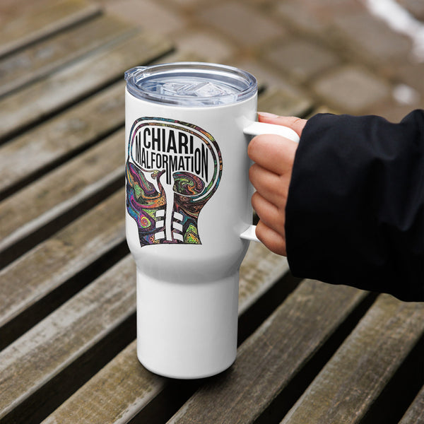 ILLTOCHILL CM Chiari Malformation awareness gift Travel mug with a handle – Lifestyle 6 Left