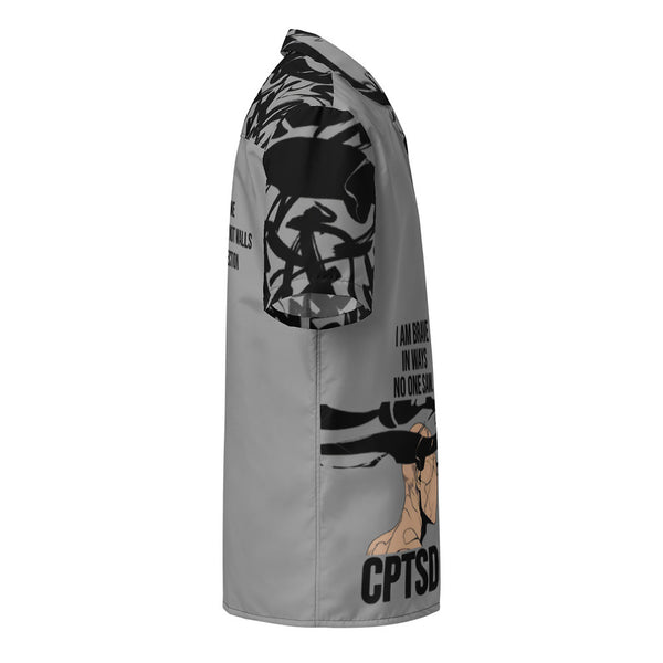 ILLTOCHILL CPTSD awareness Complex Post Traumatic Stress Disorder Unisex button shirt – Ghost Right (Black)