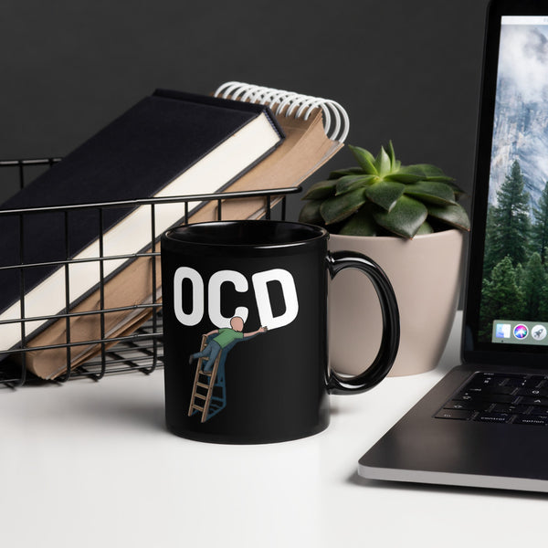 ILLTOCHILL OCD awareness Obsessive-Compulsive Disorder gift Black Glossy Mug – Lifestyle Handle on Right