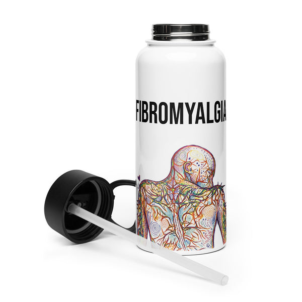 ILLTOCHILL Fibromyalgia awareness fibro gift Stainless steel water bottle with a straw lid – Flat 2 Left