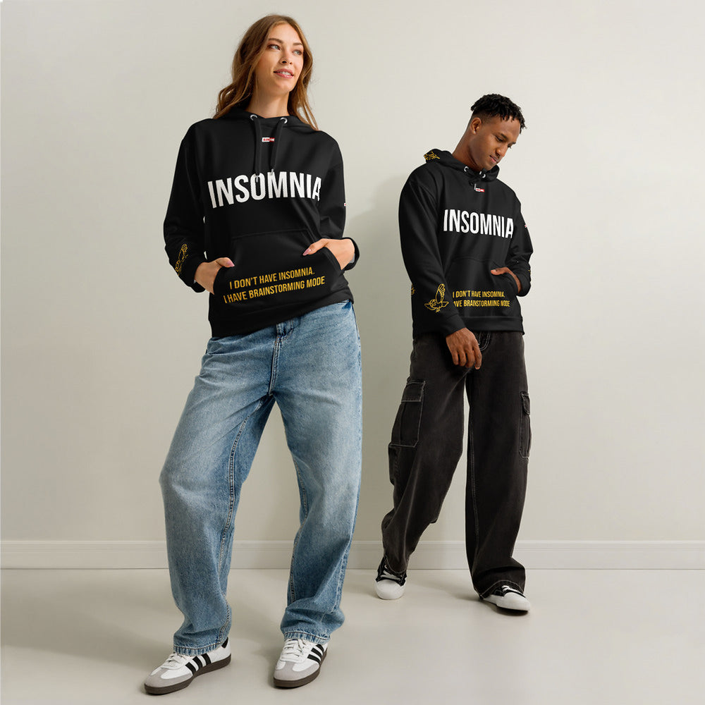 ILLTOCHILL Insomnia Night Owl Unisex Cotton Hoodie – Duet Front (Black)
