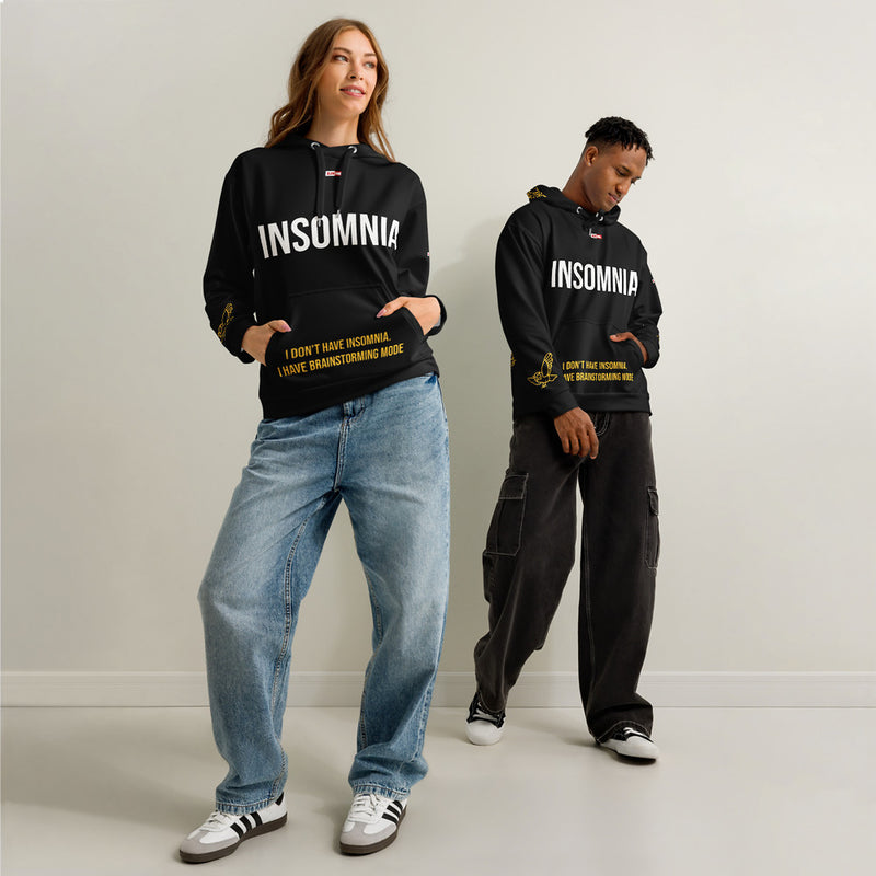 ILLTOCHILL Insomnia Night Owl Unisex Cotton Hoodie – Duet Front (Black)