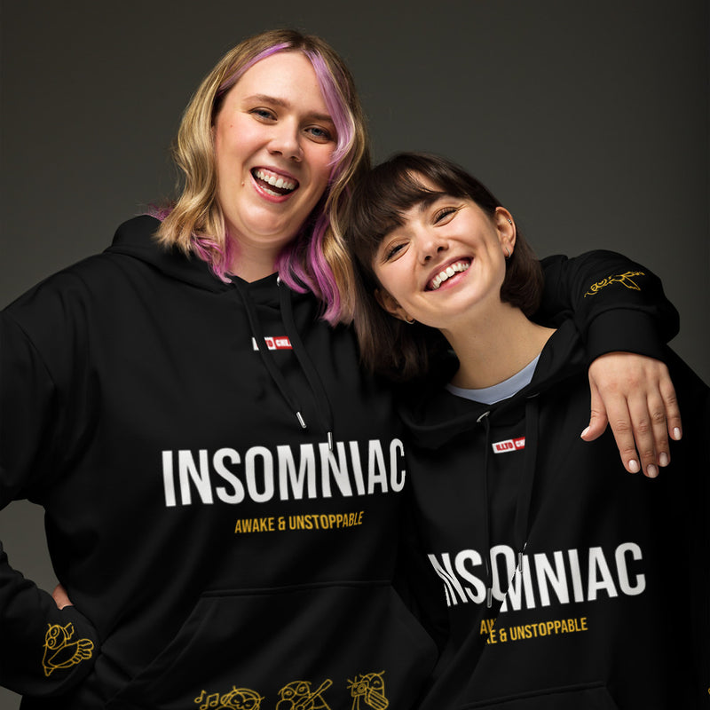 ILLTOCHILL Insomnia Night Owl Unisex heavyweight Hoodie – Couples Front (Black)