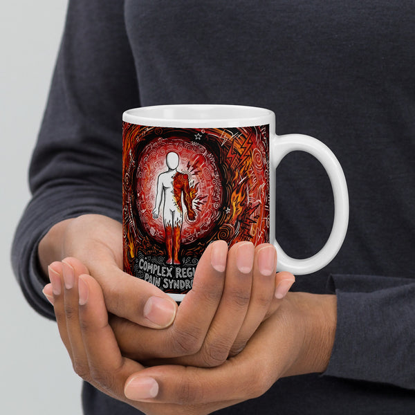 ILLTOCHILL CRPS Awareness and support gift White glossy mug – Lifestyle 2 Handle on Right