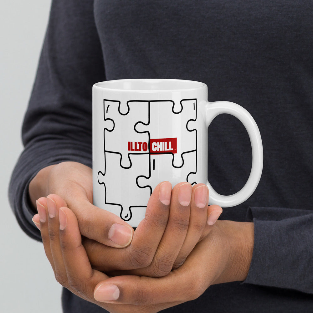 ILLTOCHILL Autism awareness neurodiversity gift White glossy mug – Lifestyle 2 Handle on Right