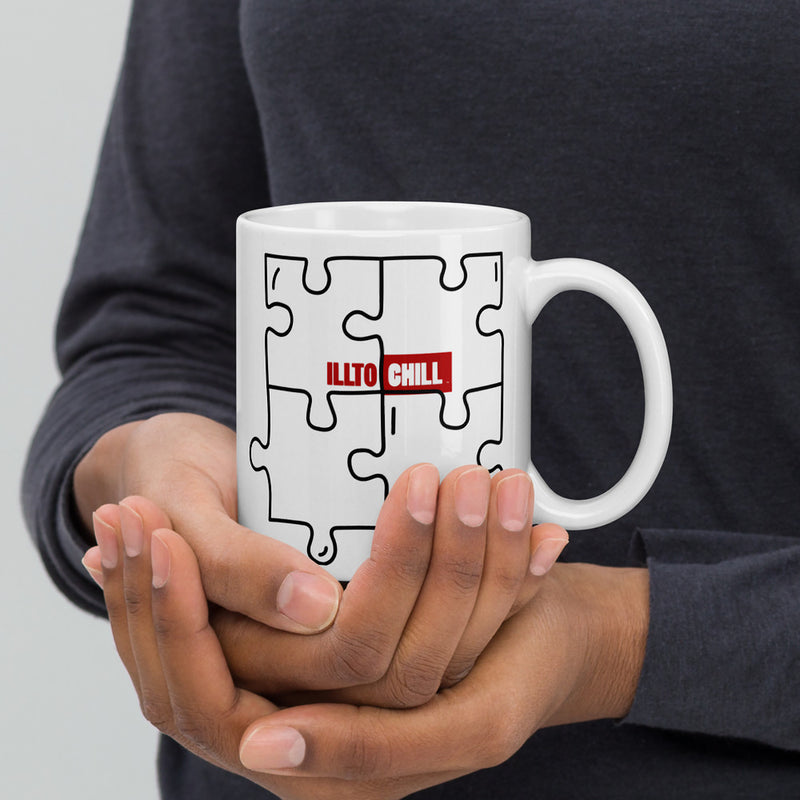 ILLTOCHILL Autism awareness neurodiversity gift White glossy mug – Lifestyle 2 Handle on Right