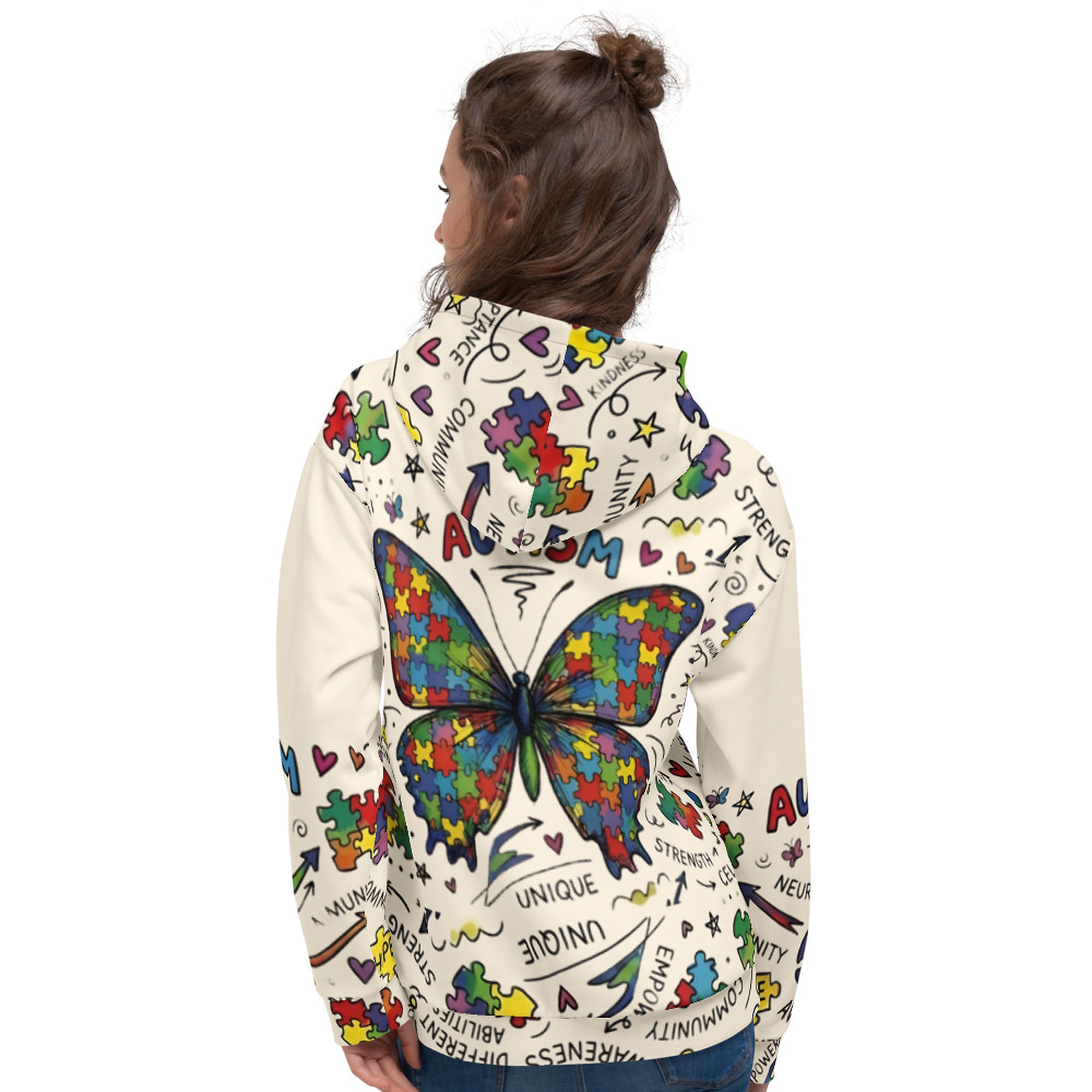 ILLTOCHILL Autism awareness neurodiversity gift All-over print heavyweight Unisex Hoodie – Women's Back (Black)