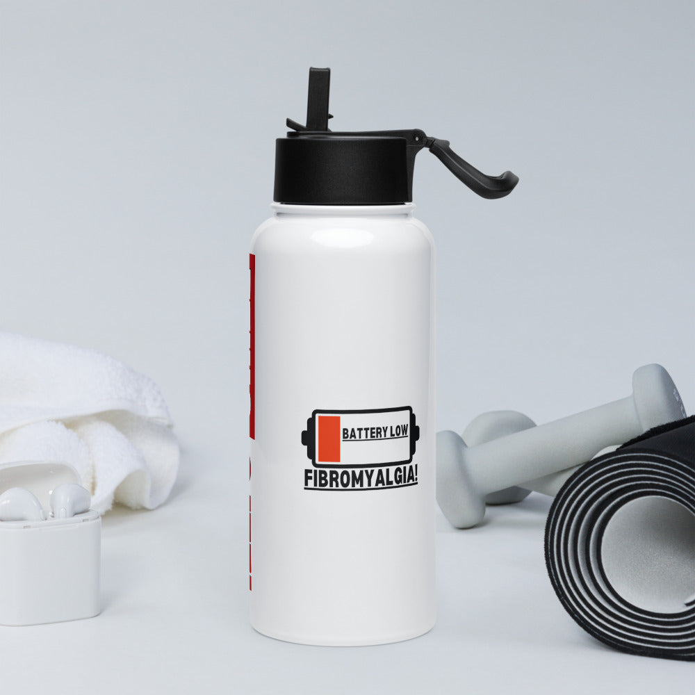 ILLTOCHILL Fibromyalgia awareness Battery Low funny fibro gift Stainless steel water bottle with a straw lid.